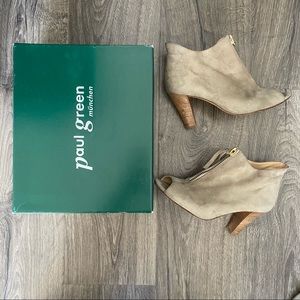 Paul Green Topaz Sand Taupe suede peep toe booties